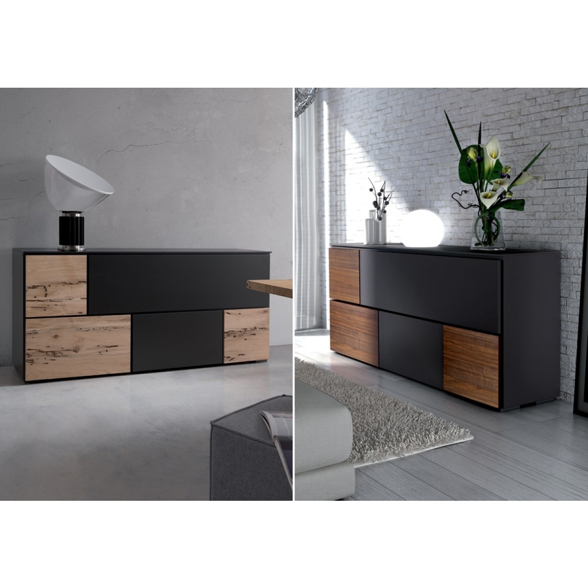 Lowboard schwarz-walnuss, TV Schrank mit vier Türen, 180 cm - TV