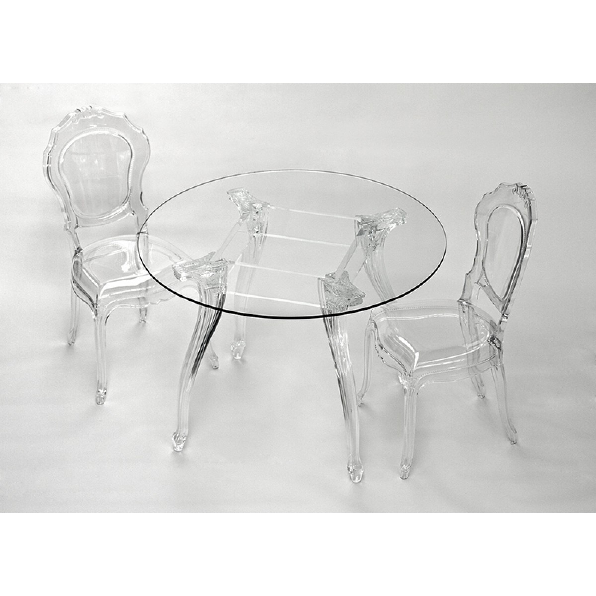 Tisch rund Glas und Policarbonat, Esstisch rund Barock