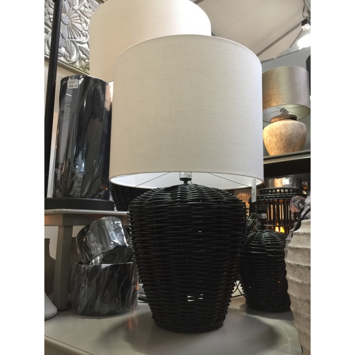 Tischlampe Rattan Schwarz Tischleuchte Schwarz Rattan