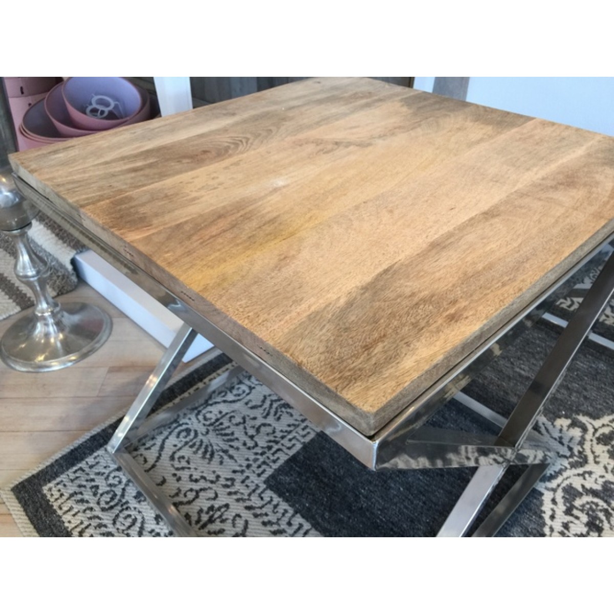 Beistelltisch rechteckig Holz-Metall, Tisch verchromt ...