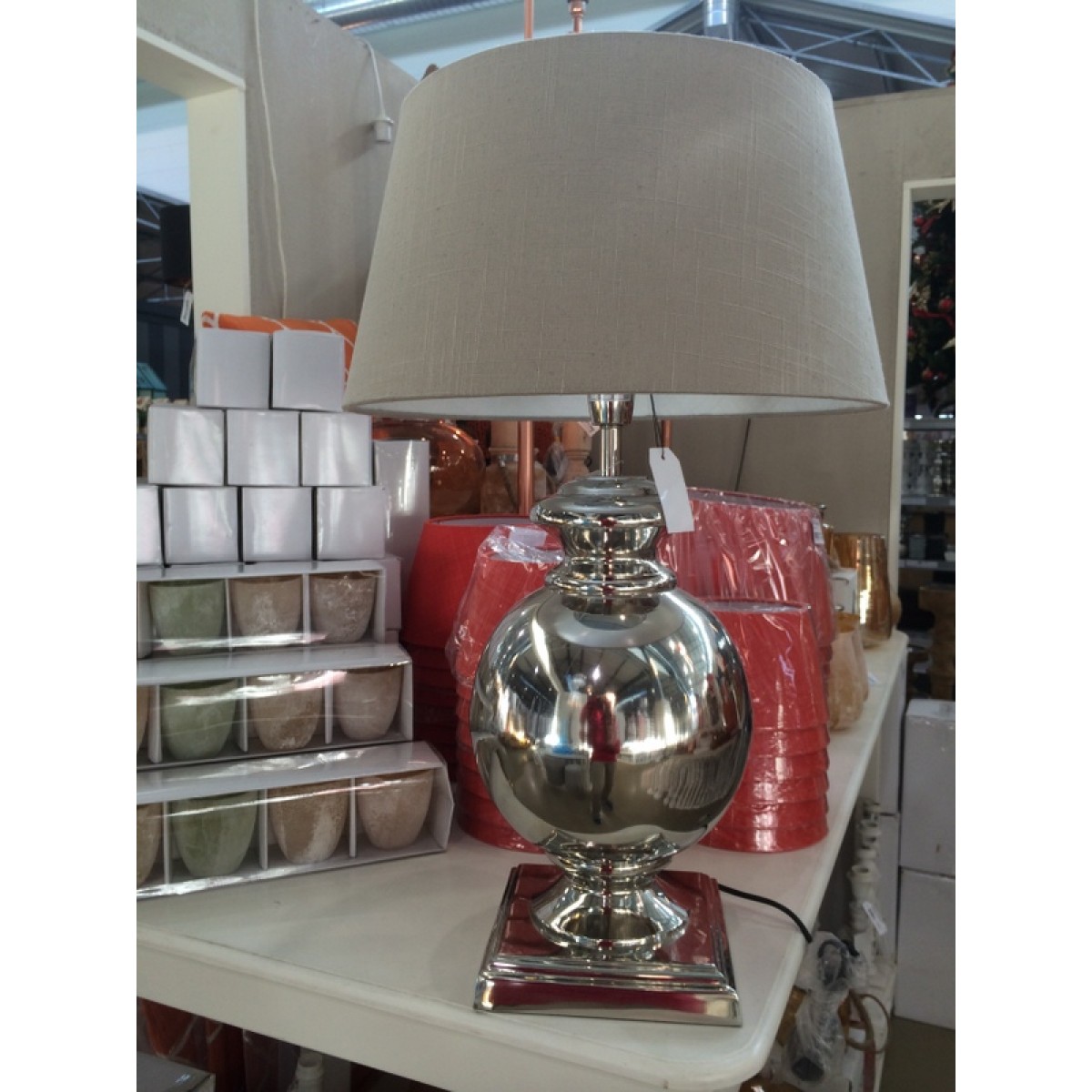 Tischlampe Farbe Silber Mit Lampenschirm Farbe Leinen