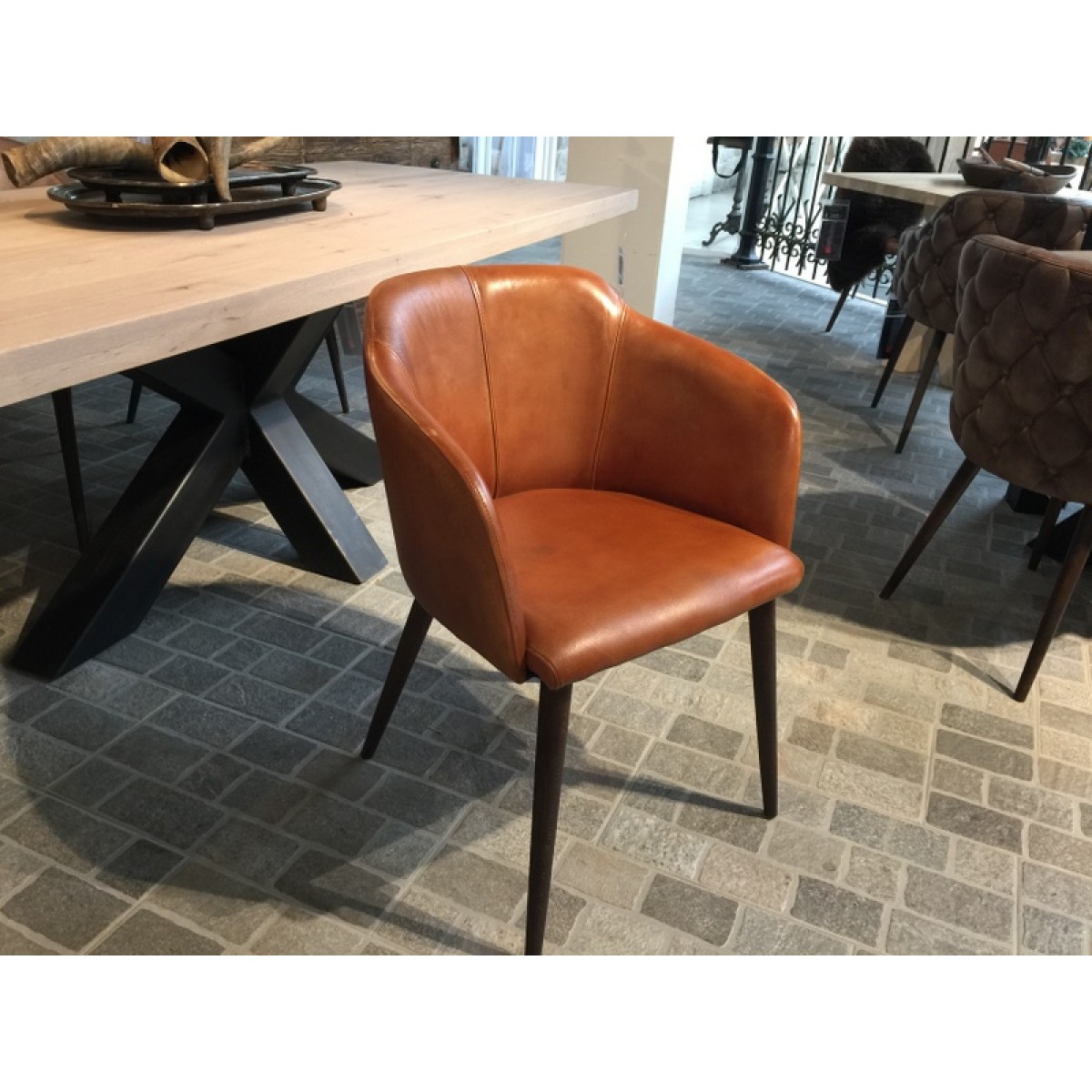 Stuhl Cognac Echt Leder Bezug Stuhl Gepolstert Echtleder