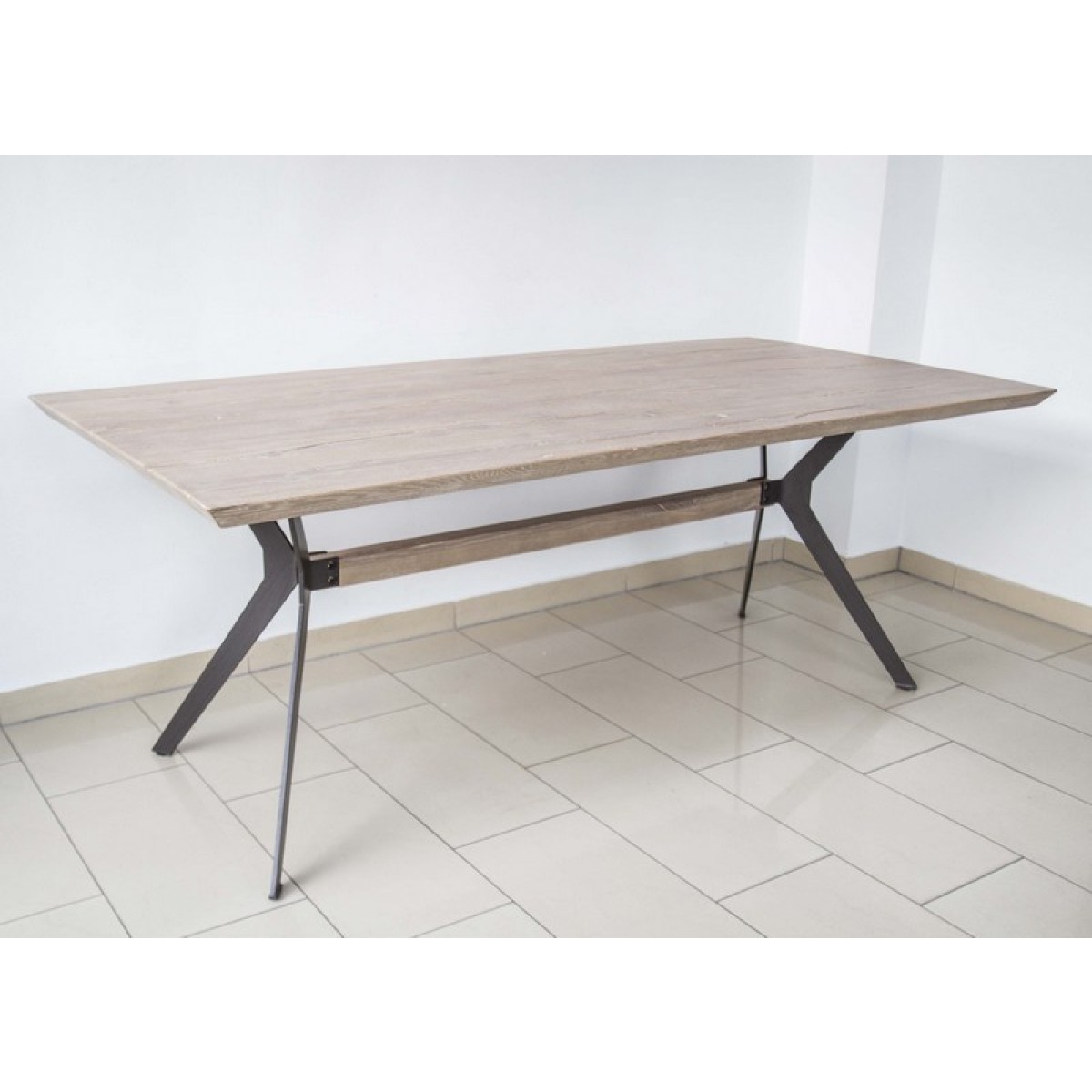 Esstisch Eiche Tischplatte Tisch Massiv Eiche Gestell Metall Masse 220 X 100 Cm