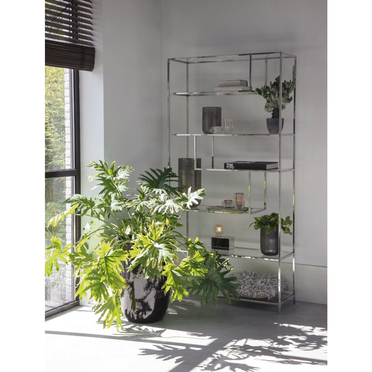 Regal verchromt Glas Metall, Bücherregal Metall Silber, Breite 100 cm