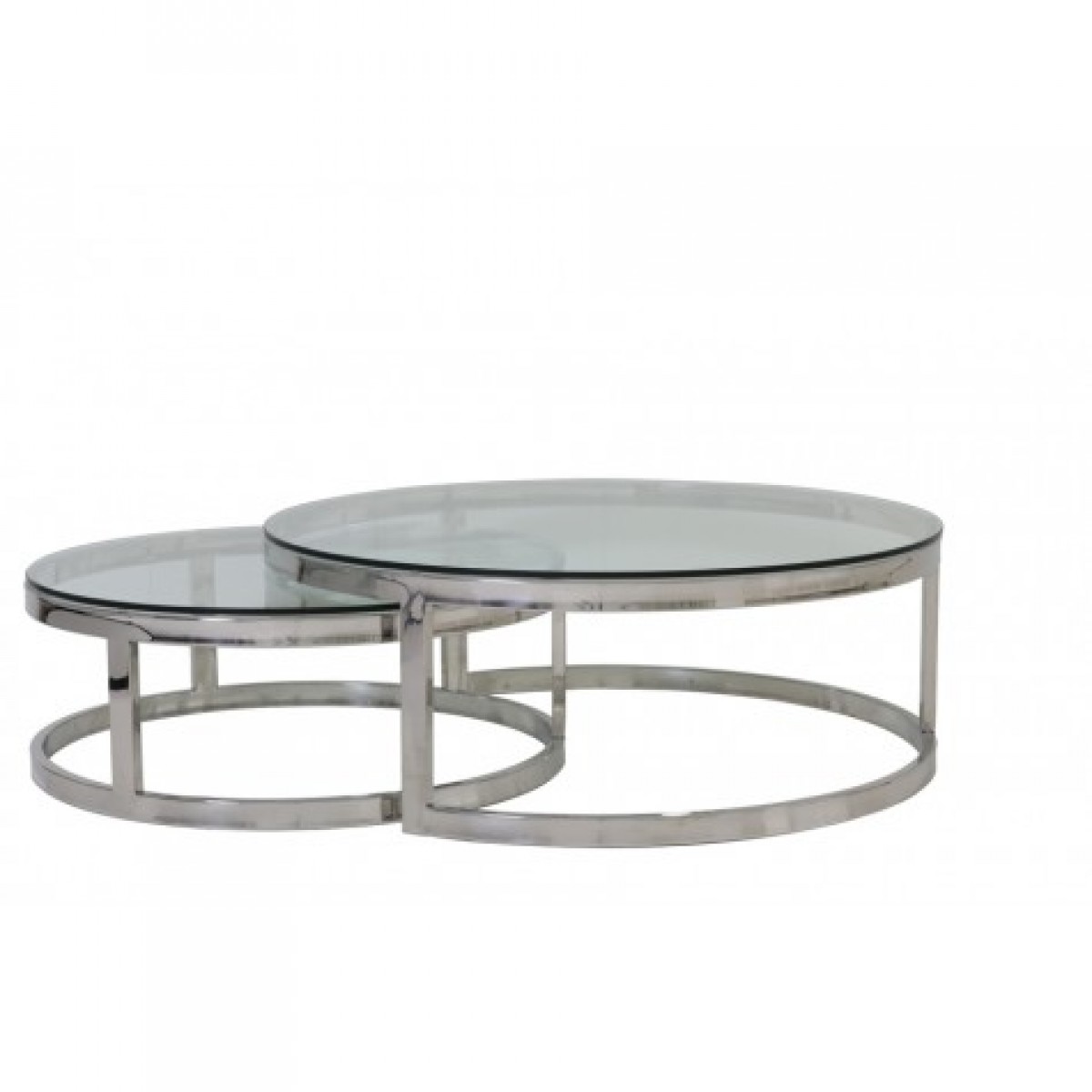2er Set, Couchtisch rund silber GlasMetall, Tisch rund