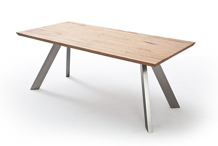 Esstisch Eiche Tischplatte, Tisch Massiv-Eiche. Tisch Gestell satiniert Metall, Maße 220 x 100 cm 