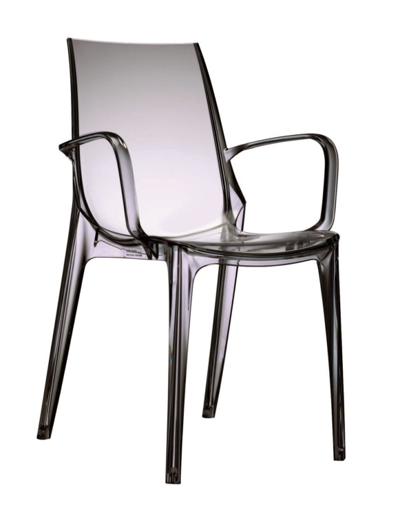 Design Stuhl, transparent grau, stapelbar, recycelbarer Kunststoff 