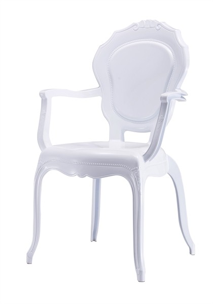 Stuhl mit Armlehne Barock weiß aus Kunststoff