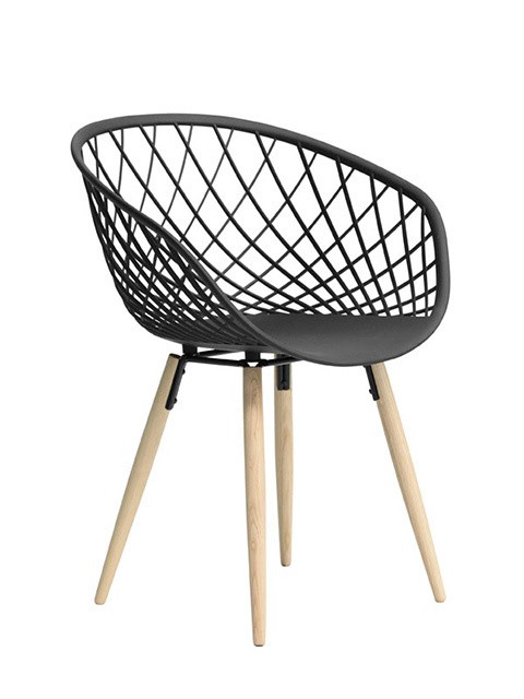 Stuhl schwarz, Stuhl schwarz mit Naturholz-Stuhlbeinen
