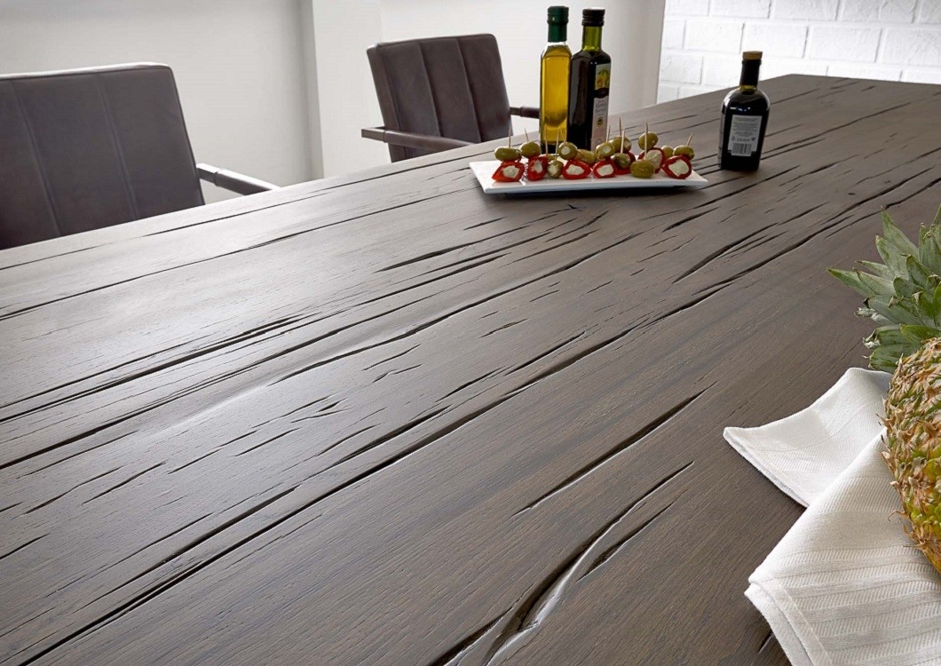 Esstisch Eiche Tischplatte, Tisch Massiv-Eiche Industriedesign Gestell aus Metall, Maße 200 x 100 cm 