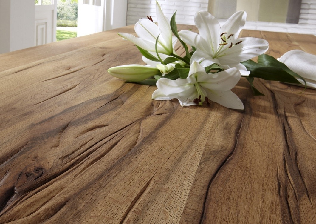 Esstisch Eiche Tischplatte, Tisch Massiv-Eiche Industriedesign Gestell aus Metall, Maße 200 x 100 cm 