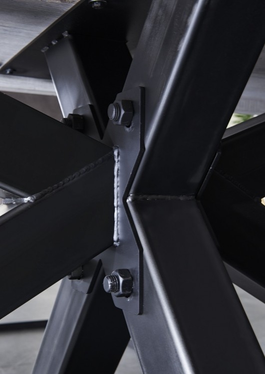 Esstisch Eiche Tischplatte, Tisch Massiv-Eiche Industriedesign Gestell aus Metall, Maße 280 x 100 cm 