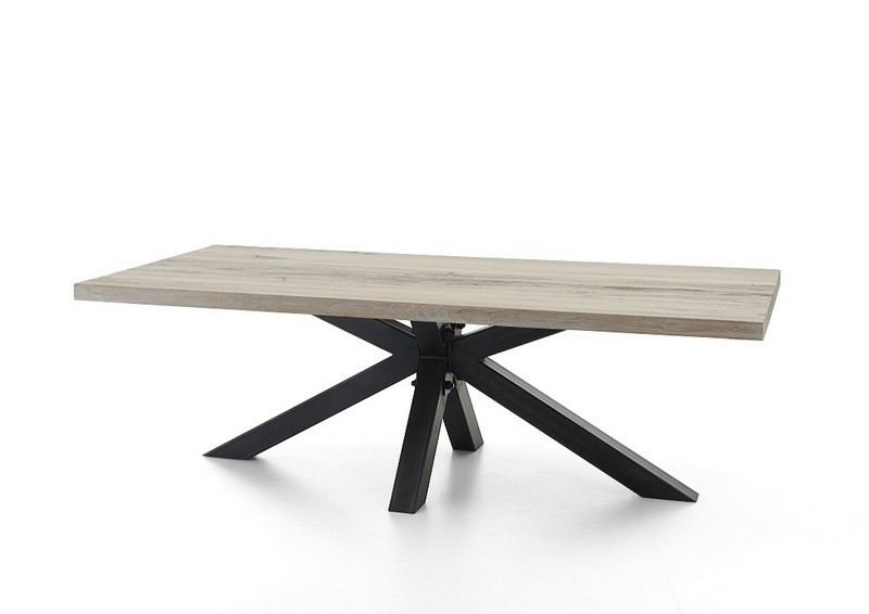 Esstisch Eiche Tischplatte, Tisch Massiv-Eiche Industriedesign Gestell aus Metall, Maße 260 x 100 cm 