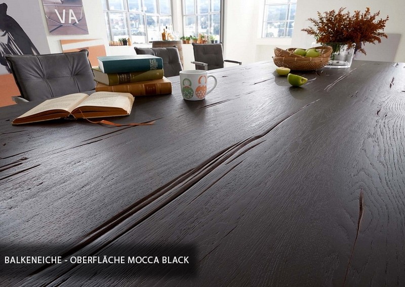 Esstisch Eiche Tischplatte, Tisch Massiv-Eiche Industriedesign Gestell aus Metall, Maße 240 x 100 cm 