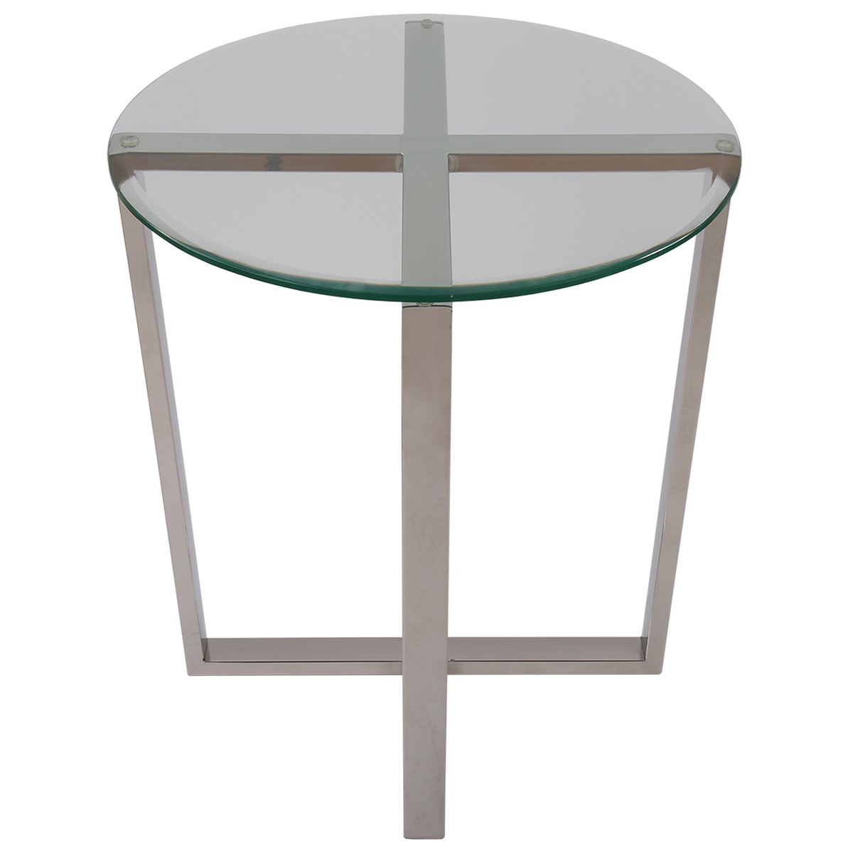 Beistelltisch rund Glas-Metall, Tisch Glas verchromt Metall, Höhe 61 cm