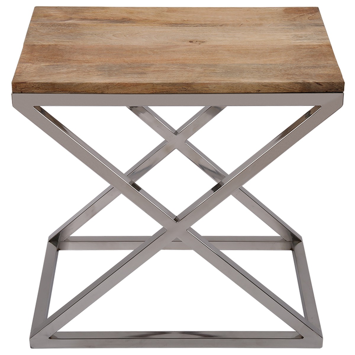 Beistelltisch rechteckig Holz-Metall, Tisch verchromt Metall Holzplatte, Höhe 60 cm