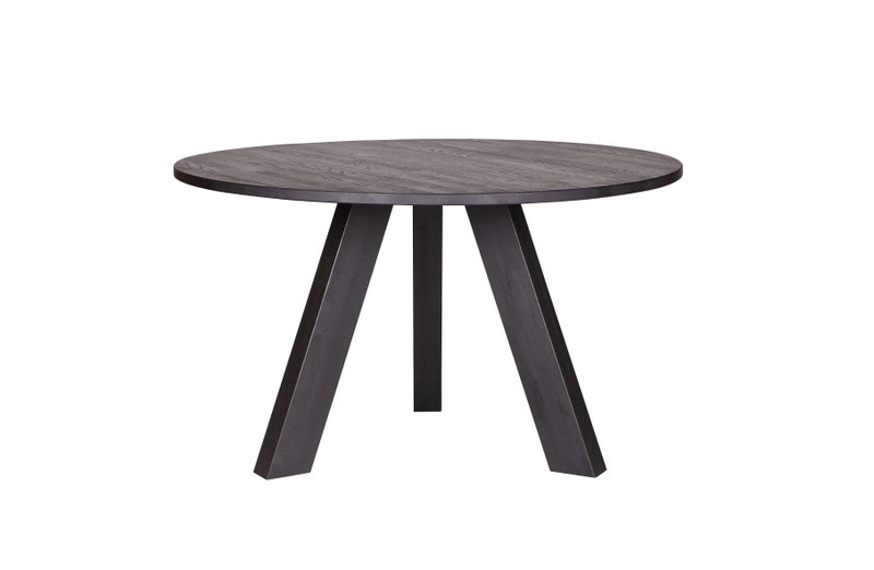 Tisch rund schwarz Massivholz,  Esstisch rund schwarz Eiche massiv, Durchmesser 129 cm