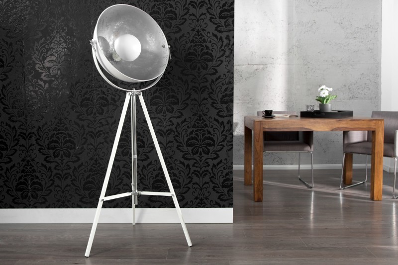 Stehleuchte Spot weiß-silber, Stehlampe weiß Industrie
