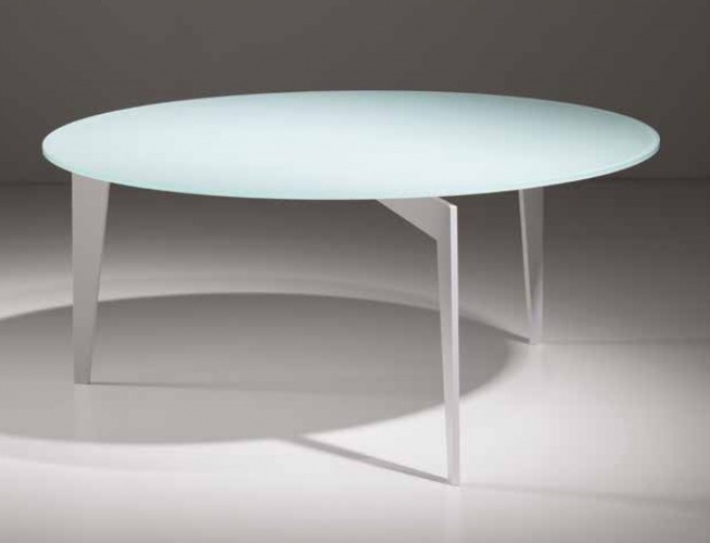 Couchtisch weiß Glasplatte Metallgestell, Durchmesser 80 cm