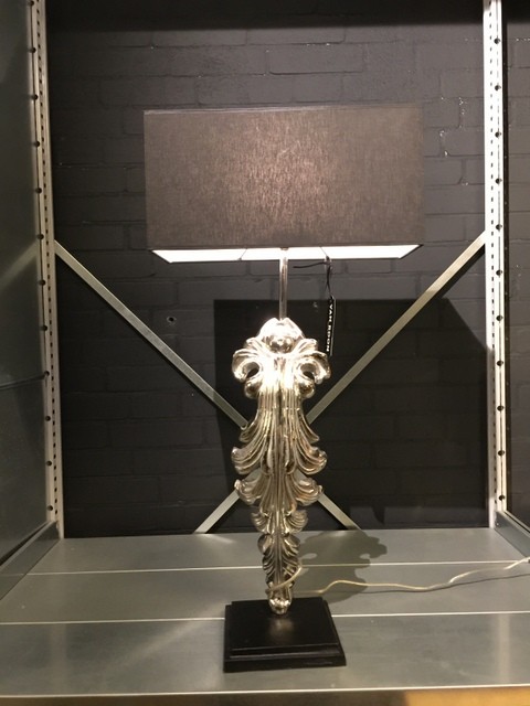 Tischleuchte mit Lampenschirm schwarz, Tischlampe verchromt, Höhe 70 cm