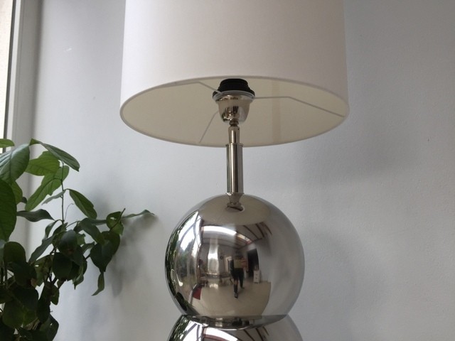 Stehlampe verchromt mit Lampenschirm weiß, Stehleuchte verchromt Lampenschirm weiß, Höhe 190 cm