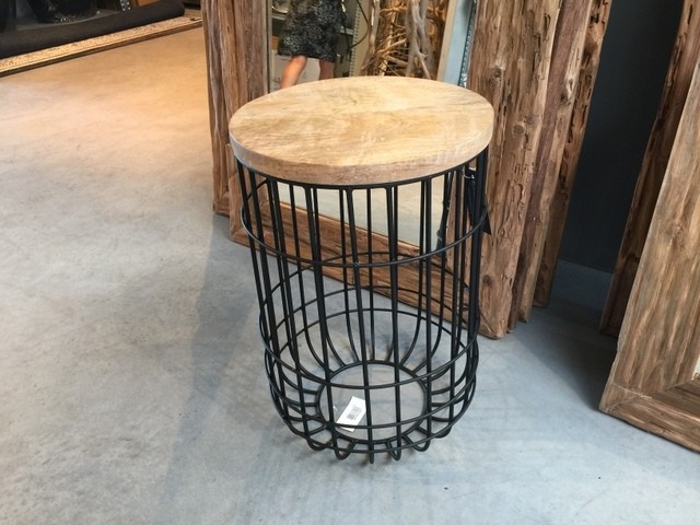 Beistelltisch Industriedesign Metall-Holz, Beistelltisch Metall schwarz, Höhe 56  cm