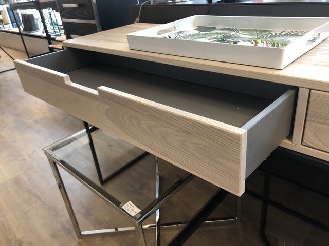 Schreibtisch Naturholz, Konsole Holz Metall, Wandkonsole, Wandtisch Holz Metall Gestell, Breite 140 cm