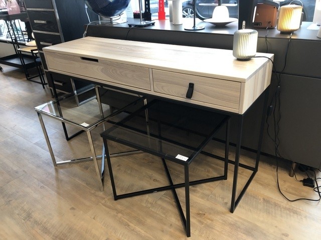 Schreibtisch Naturholz, Konsole Holz Metall, Wandkonsole, Wandtisch Holz Metall Gestell, Breite 140 cm