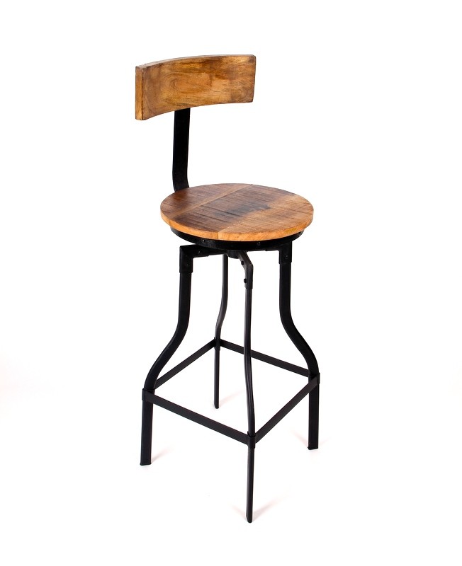 Barhocker aus Massivholz im Industriedesign, 76 cm Sitzhöhe