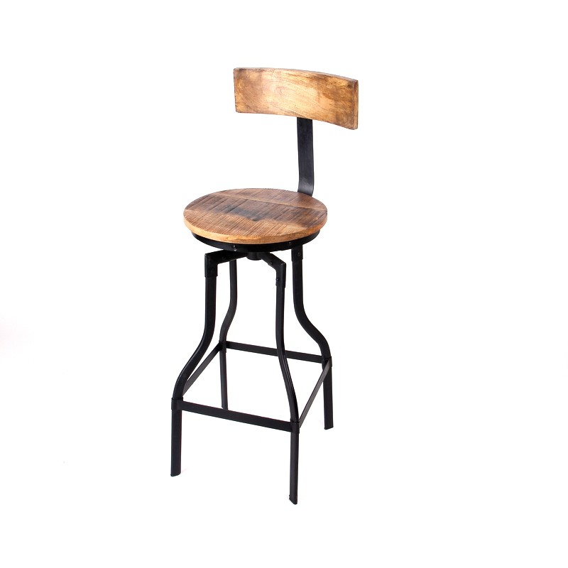Barhocker aus Massivholz im Industriedesign, 76 cm Sitzhöhe