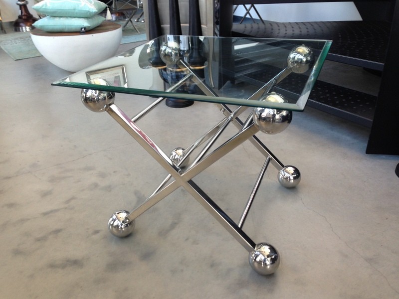 Beistelltisch  Glas-Metall, Tisch Glas verchromt Metall, Höhe 62 cm