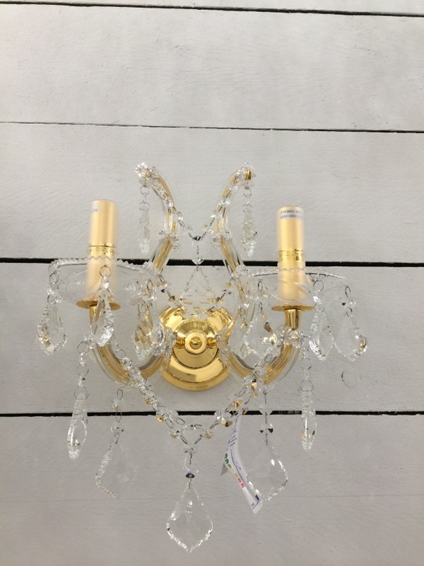 Kristall Wandleuchte Gold 2 armig, Wandlampe Gold-Glas, Breite 35 cm