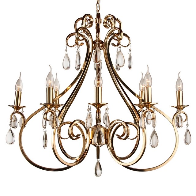 Hängeleuchte oval 8-flammig Gold, Pendelleuchte Gold, Hängelampe Gold, Breite 84 cm