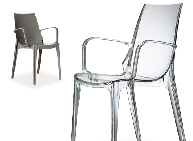 Design Stuhl, taubengrau, stapelbar, recycelbarer Kunststoff 
