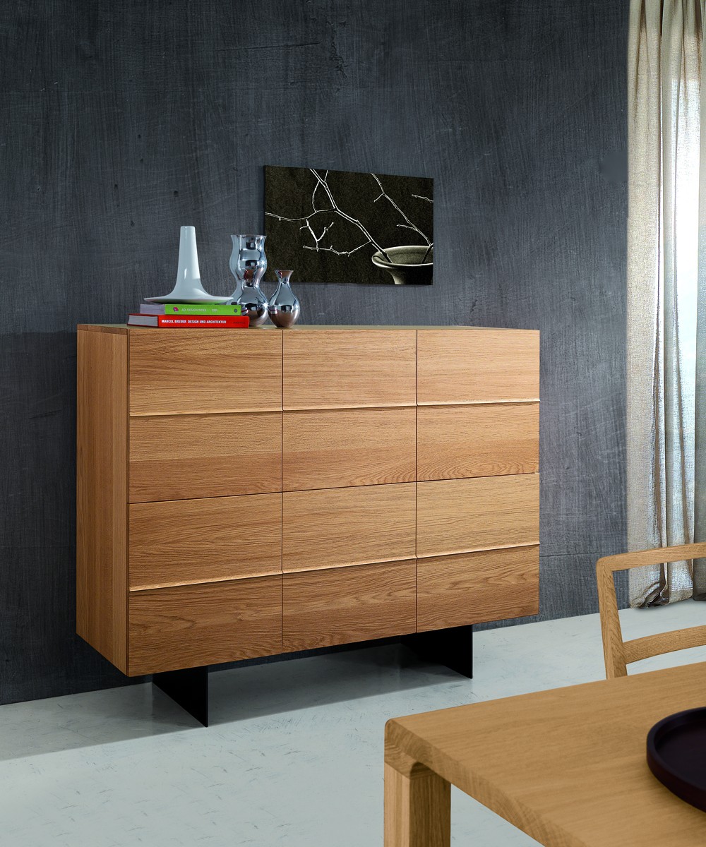 Highboard Eiche furniert, Schrank Eiche furniert, Breite 140 cm