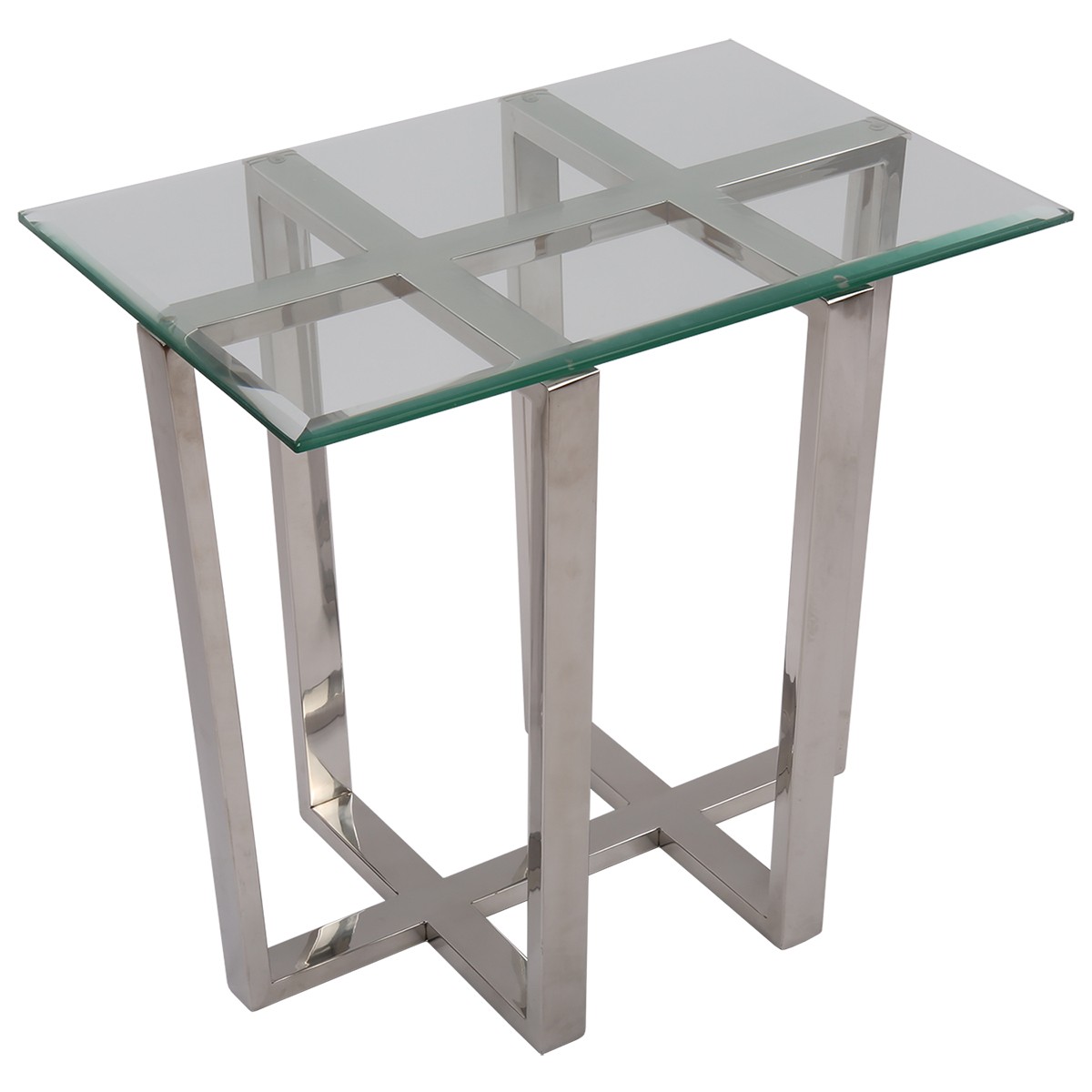 Beistelltisch rechteckig Glas-Metall, Tisch Glas verchromt Metall, Höhe 56 cm