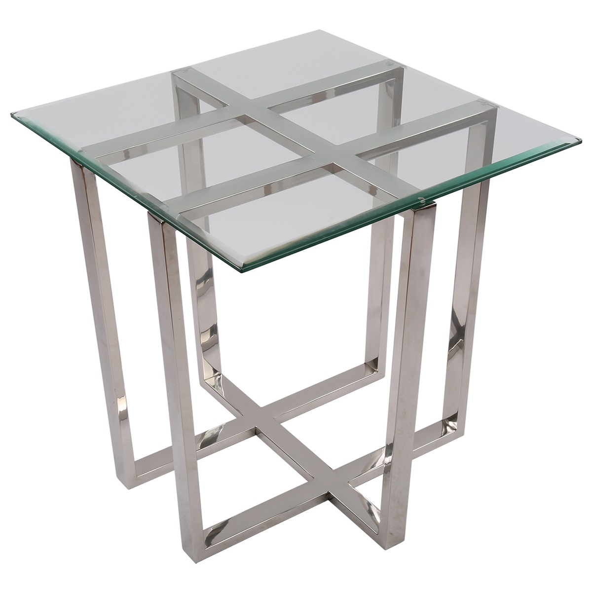 Beistelltisch quadratisch Glas-Metall, Tisch Glas verchromt Metall, Höhe 62 cm