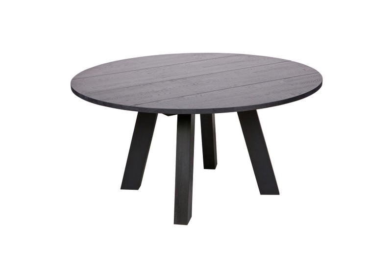 Tisch schwarz rund Massivholz,  Esstisch Eiche massiv rund schwarz, Durchmesser 150 cm