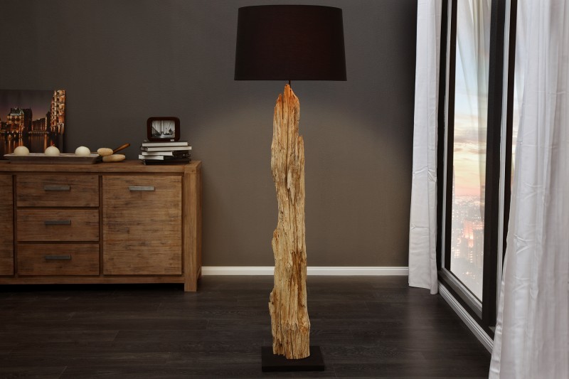 Stehleuchte schwarz Holz, Stehlampe Altholz mit Lampenschirm
