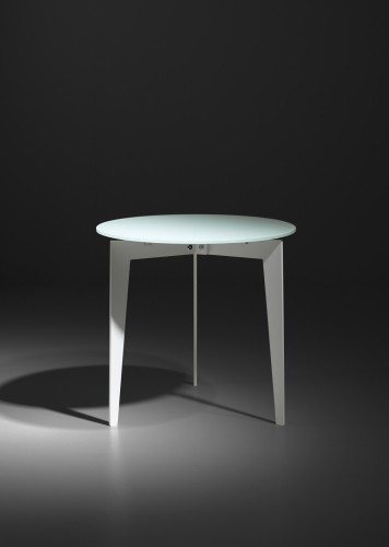 Beistelltisch weiß Glas-Metall,  Couchtisch weiß Glasplatte Metallgestell, Durchmesser 50 cm