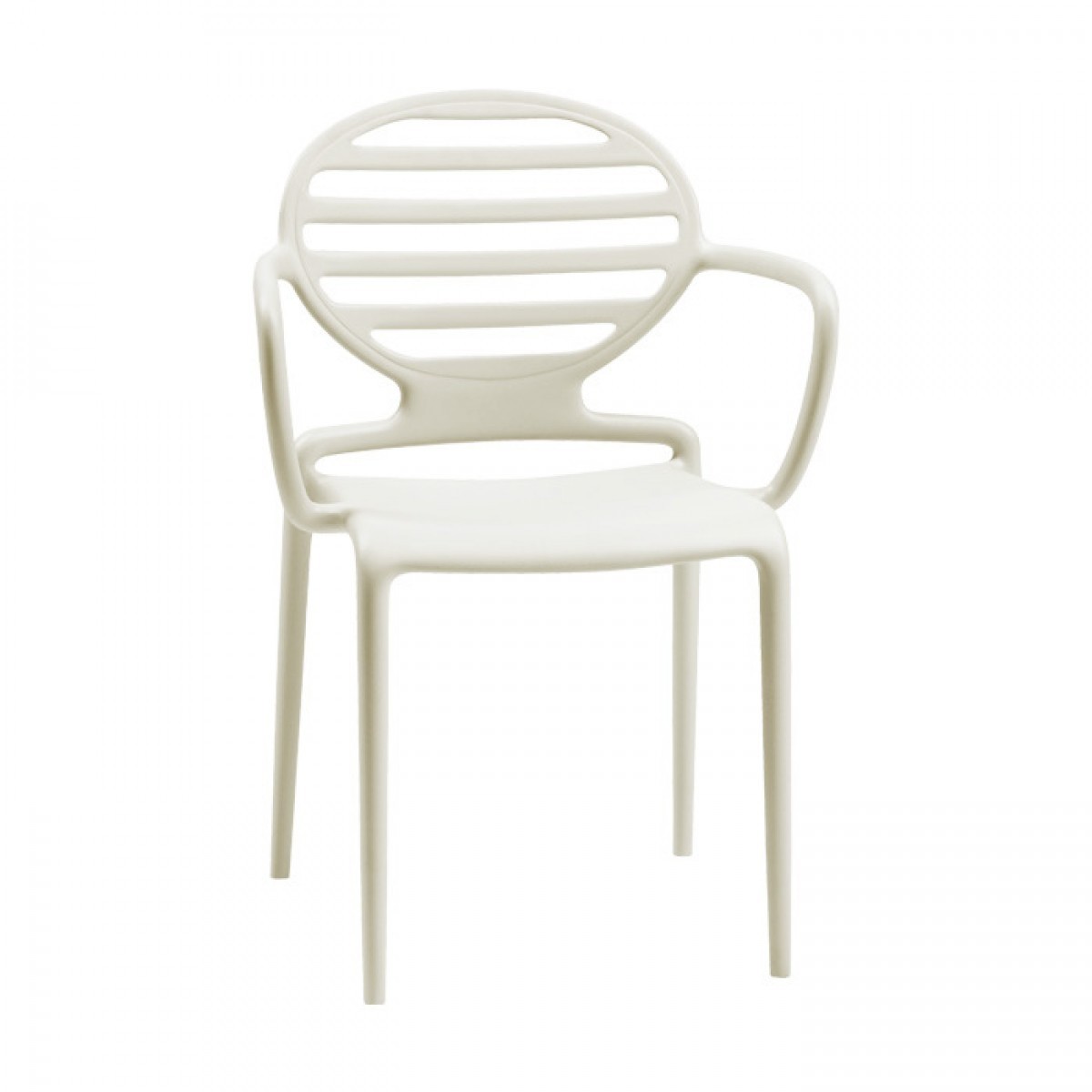 Gartenstuhl weiß-leinen Kunststoff, Stuhl mit Armlehne für den Garten