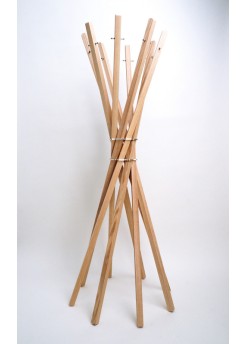 Garderobenständer aus Holz massiv und Edelstahl, moderne Garderobe, Farbe Esche-Natur, Ø 65 cm