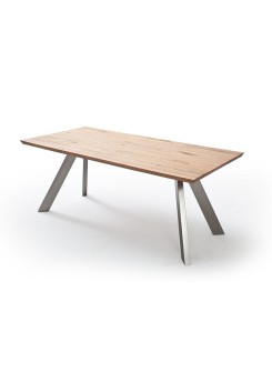 Esstisch Eiche Tischplatte, Tisch Massiv-Eiche. Tisch Gestell satiniert Metall, Maße 220 x 100 cm 