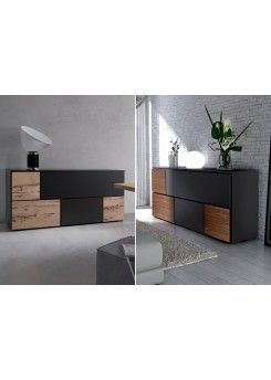 Sideboard schwarz, Anrichte mit fünf Türen, Sideboard in zwei Farben, 180 cm 