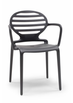 Gartenstuhl anthrazit Kunststoff, Stuhl mit Armlehne anthrazit-grau für den Garten