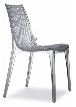 Design Stuhl, transparent, stapelbar, recycelbarer Kunststoff, mit Sitzkissen