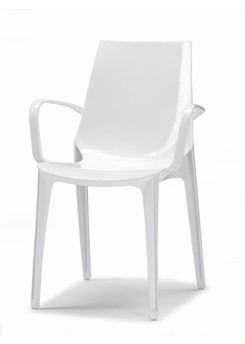 Design Stuhl, Hochglanz weiß, stapelbar, recycelbarer Kunststoff 