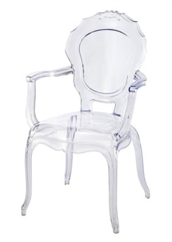 Stuhl mit Armlehne Barock transparen aus Kunststoff