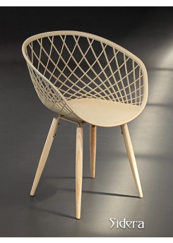 Stuhl beige, Stuhl beige mit Naturholz-Stuhlbeinen