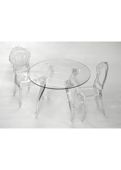 Tisch rund Glas und Policarbonat, Esstisch rund Barock, Tischplatte Glas, Durchmesser 100 cm